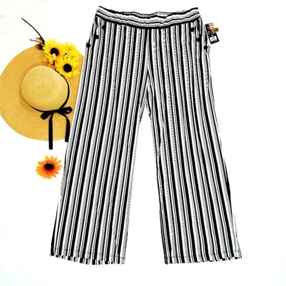 Robert Louis Women's Black White Striped Wide Leg Pants Size 3X Pull On NEW - Picture 12 of 12